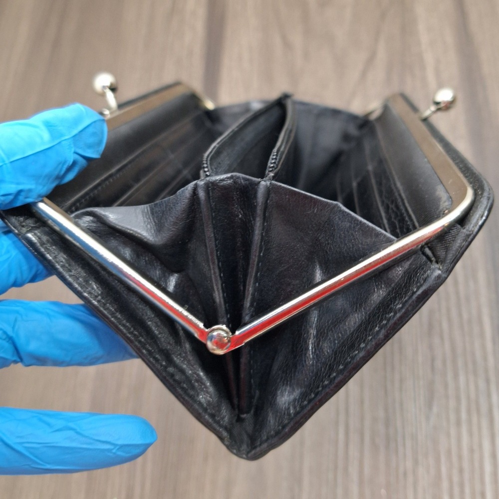 Vintage Genuine Black Leather Damask Floral Kiss Lock Silver Frame Clutch Wallet - Picture 7 of 11